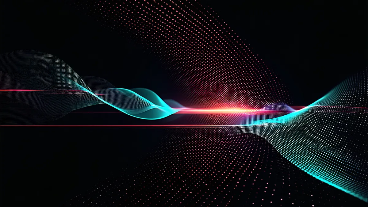 Abstract visualization of three workforce signals — meeting load, context switching, and handoff gaps converging into a central analysis point